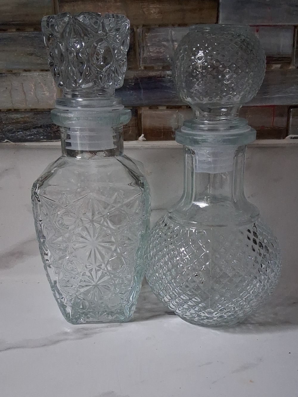 Clear Patterned Glass Decanter Set - Decorative Clear Vases